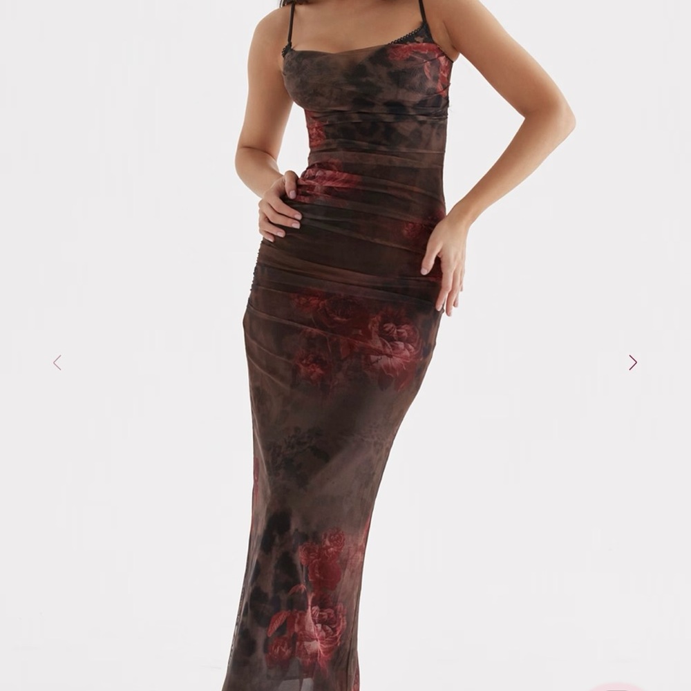 House of CB Floral Maxi Dress in Brown and Red (Brand New with Tag)